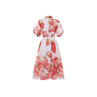 Sara Roka GALA Cotton Silk Voile Midi Shirt Dress in Red Strawberry Print – back view