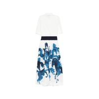 Sara Roka MARGIE Cotton Midi Shirt Dress in Navy and White Horse Print – back view