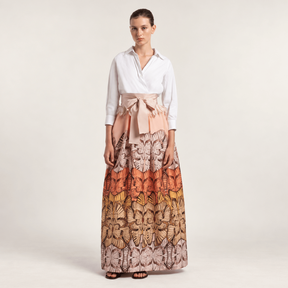Sara Roka NEW YORK Feather Trim Wide Sash Belt in Light Blush - styled