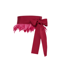Sara Roka NEW YORK Feather Trim Wide Sash Belt in Magenta