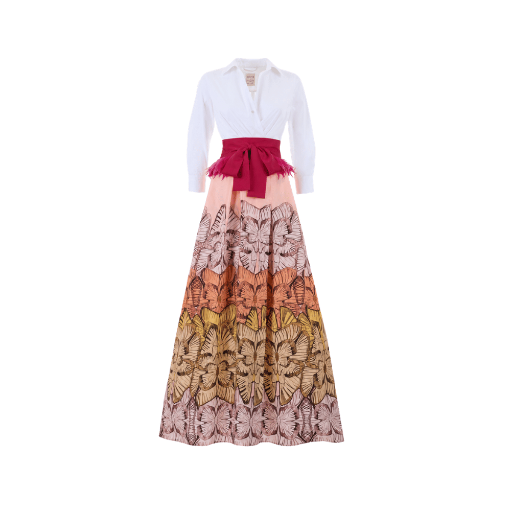 Sara Roka NEW YORK Feather Trim Wide Sash Belt in Magenta - dress accessory