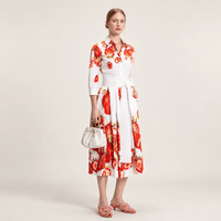Sara Roka NIDINA Cotton Midi Shirt Dress in Red Strawberry Print – front model view