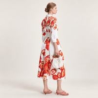 Sara Roka NIDINA Cotton Midi Shirt Dress in Red Strawberry Print – back model view