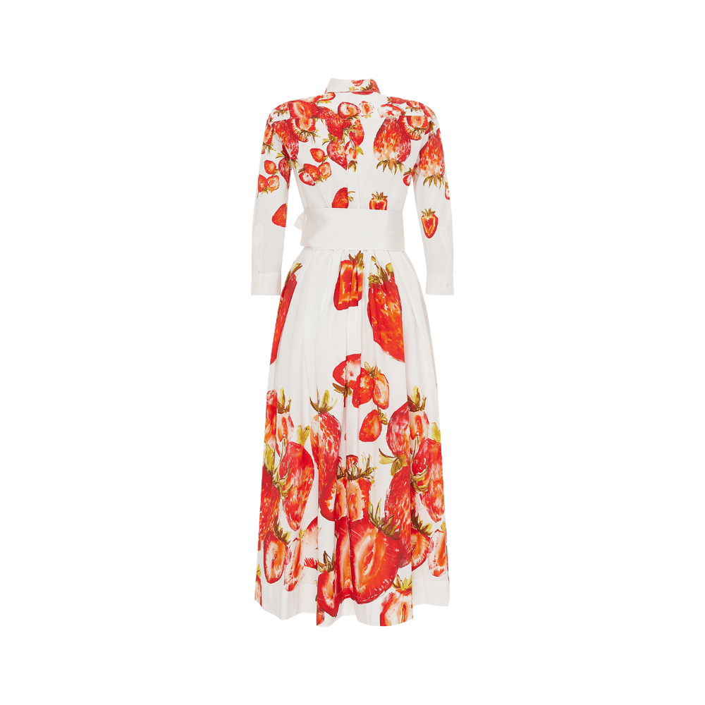 Sara Roka NIDINA Cotton Midi Shirt Dress in Red Strawberry Print – back view