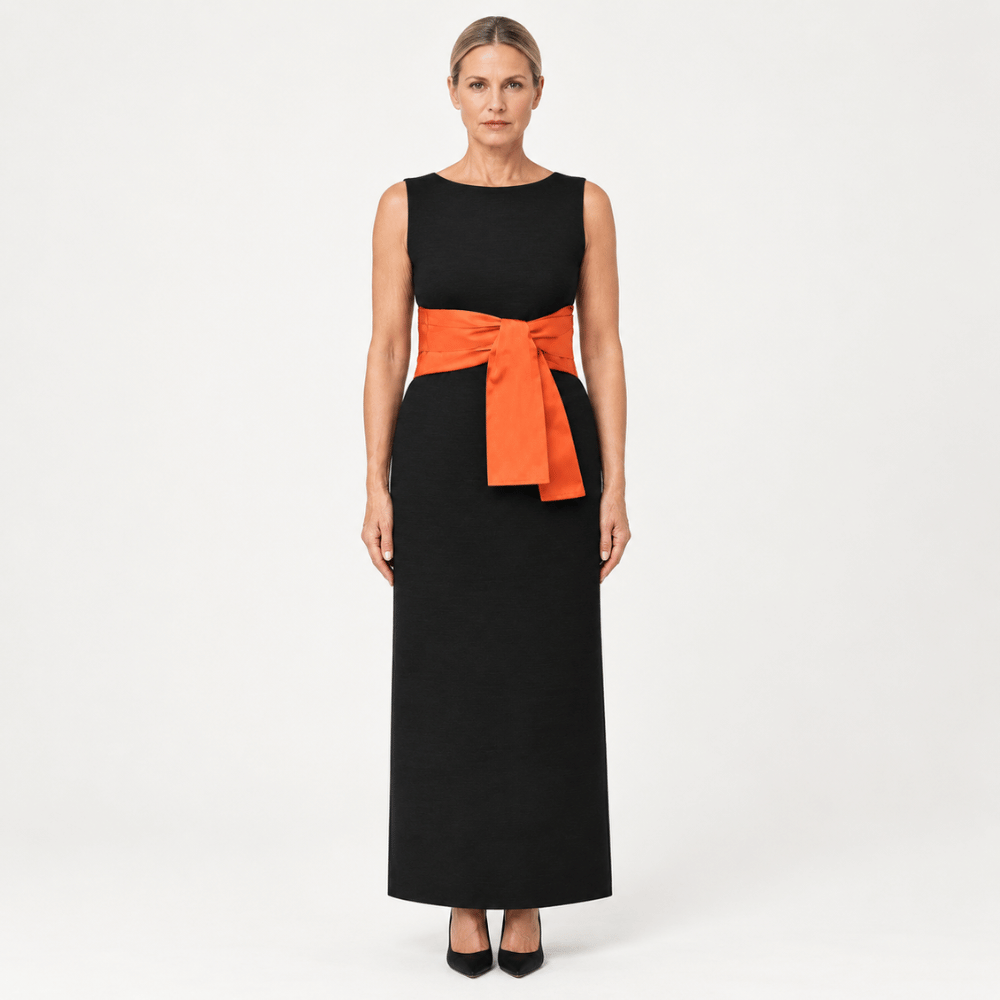 Sara Roka RIBBON Wide Sash Belt in Tangerine