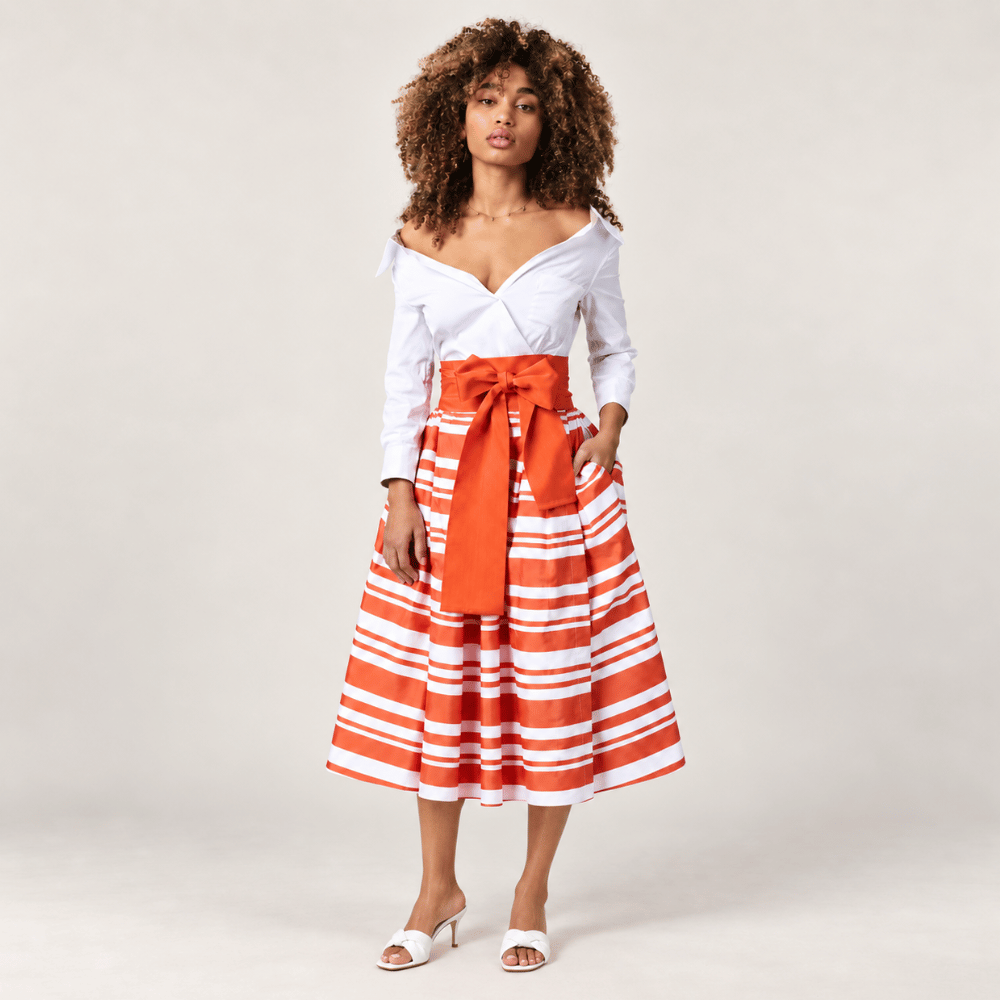 Sara Roka RIBBON Wide Sash Belt in Tangerine