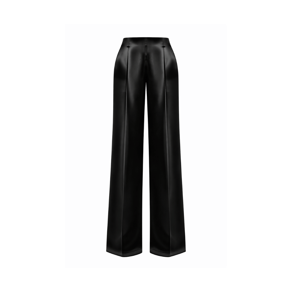 Alberta Ferretti Satin Wide-Leg Trousers in Black – International designer fashion boutique Australia Riada Concept Woollahra