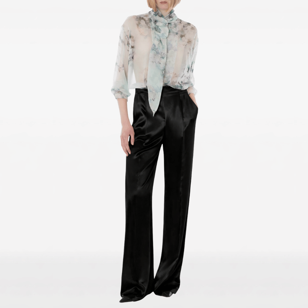 Alberta Ferretti Satin Wide-Leg Trousers in Black – International designer fashion boutique Australia Riada Concept Woollahra