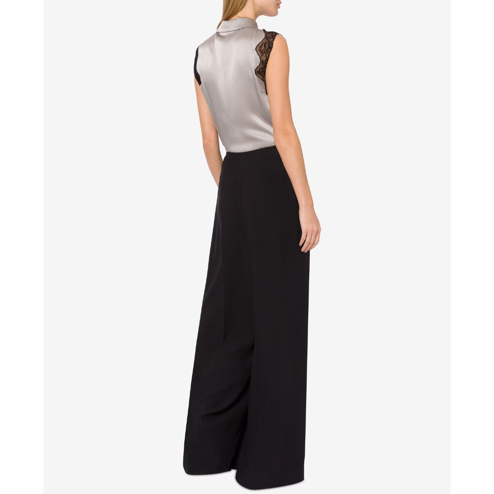 Satin Shirt Top with Lace in Grey