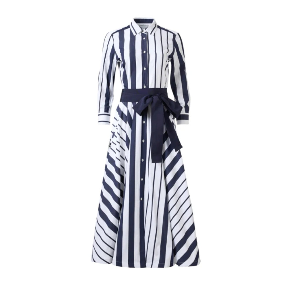 Caleigh midi dress in navy and white