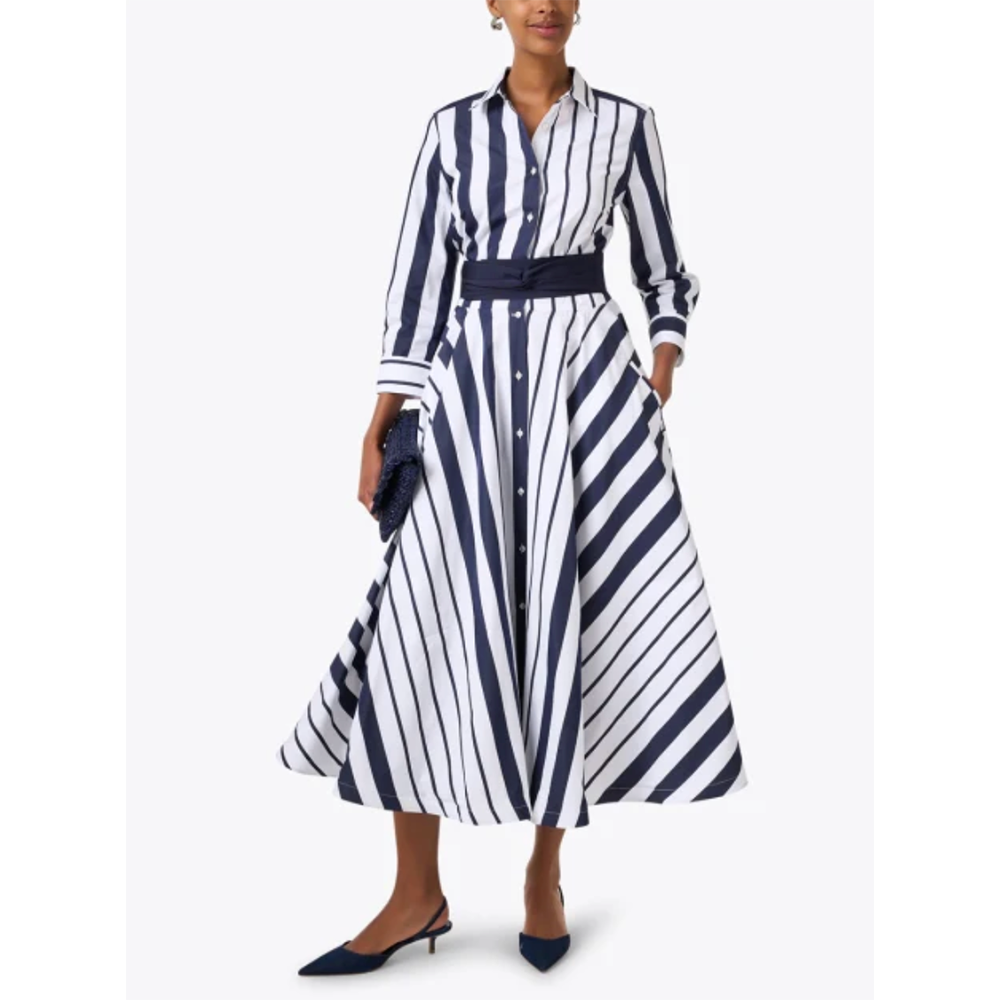 Caleigh midi dress in navy and white