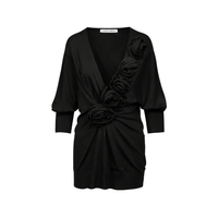 Alberta Ferretti Sculptural Rose Wool V-Neck Knit Top in Black - International designer fashion boutique Australia Riada Concept Woollahra