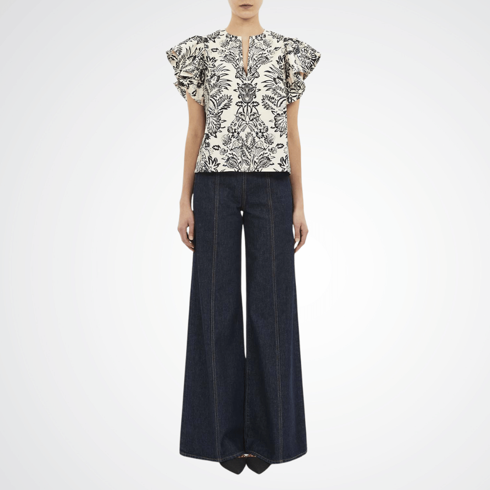 Ulla Johnson Severine Floral Flutter-Sleeve Blouse in Ivory Flora Ulla Johnson designer skirts, international luxury fashion boutique Australia Riada Concept Woollahra