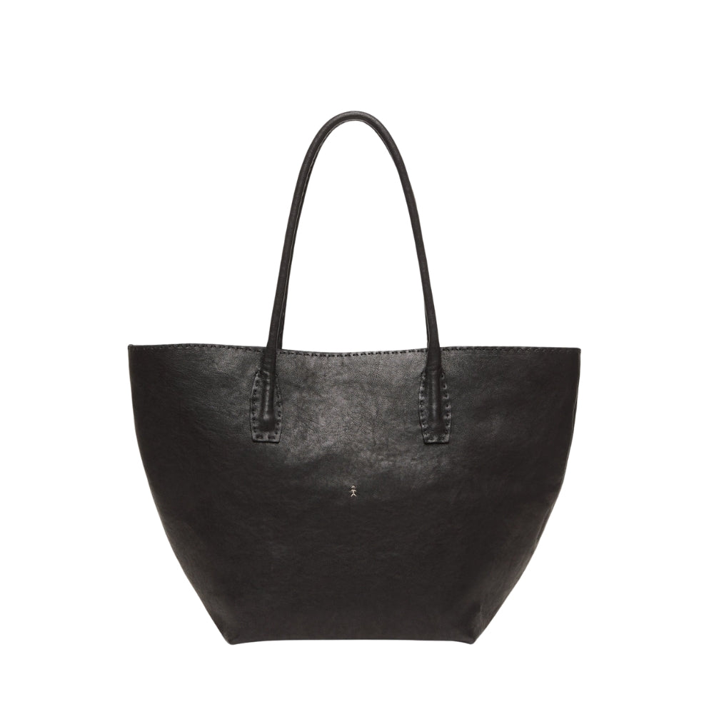 Henry Beguelin Shopper Large leather tote in black Old Iron lambskin, front view