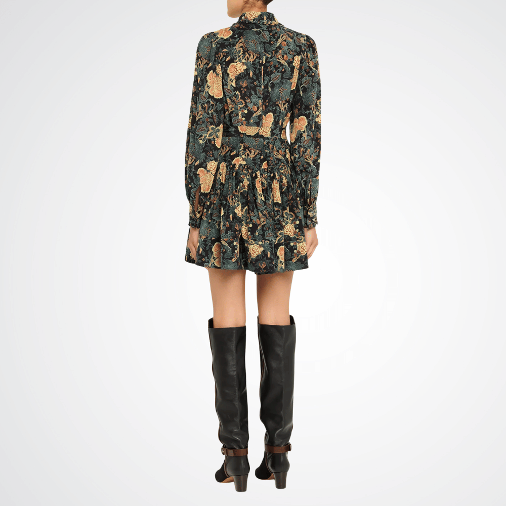 Ulla Johnson Simona Silk Long Sleeve Mini Dress in Nuit Nuit – luxury designer dress Australia – Riada Concept Woollahra