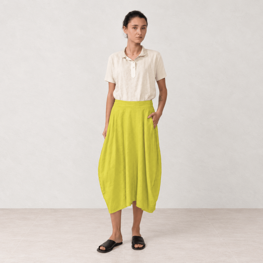 Hannoh Wessel JOCELYNE Linen Silk Cocoon Midi Skirt in Lime