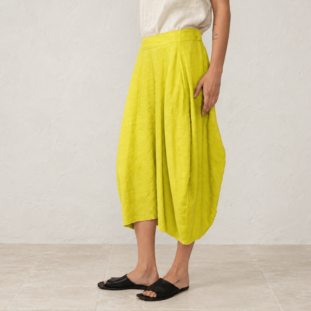Hannoh Wessel JOCELYNE Linen Silk Cocoon Midi Skirt in Lime
