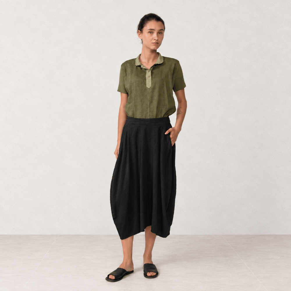 Hannoh Wessel JOCELYNE Linen Silk Cocoon Midi Skirt in Black