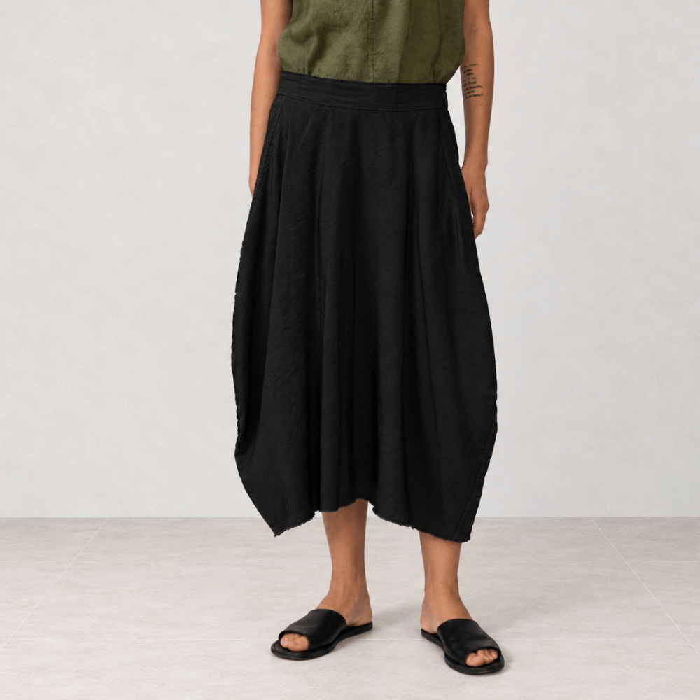 Hannoh Wessel JOCELYNE Linen Silk Cocoon Midi Skirt in Black