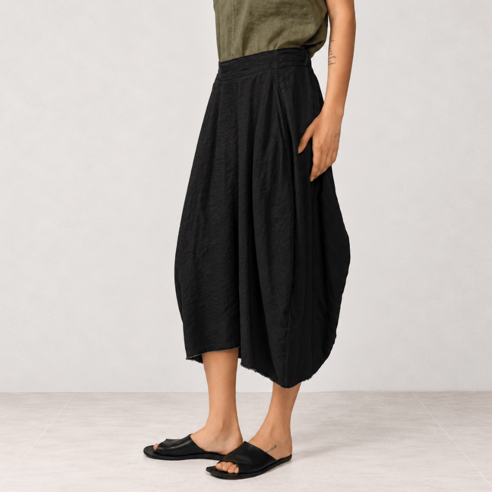 Hannoh Wessel JOCELYNE Linen Silk Cocoon Midi Skirt in Black
