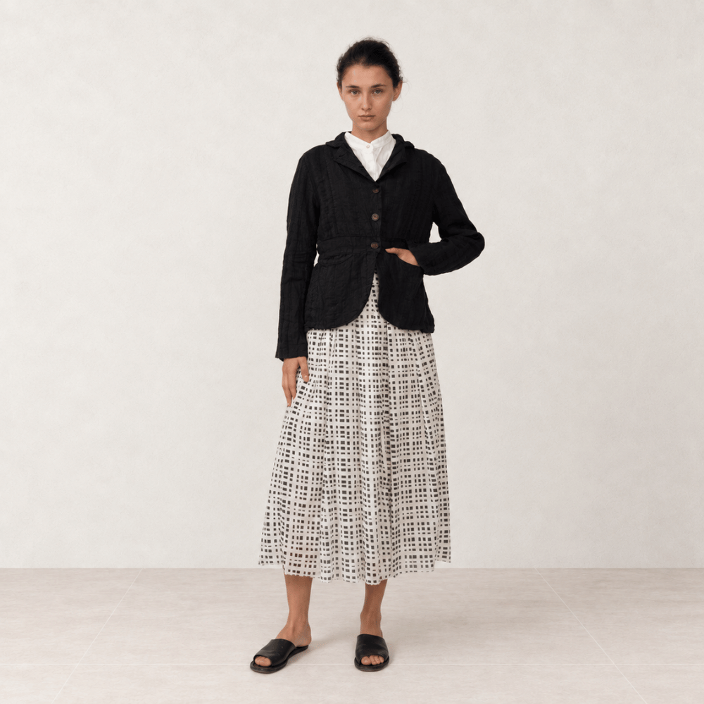 Hannoh Wessel JOYCE Pleated Cotton Midi Skirt in Black Check