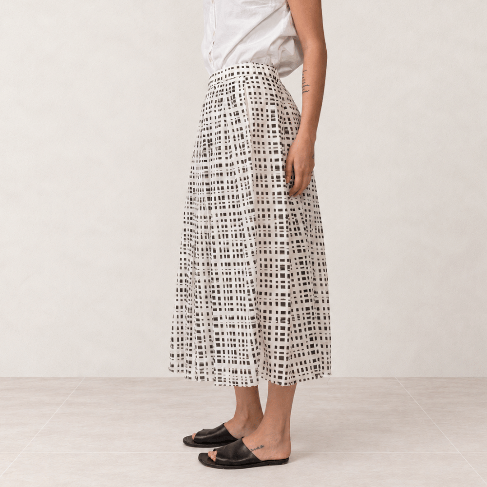 Hannoh Wessel JOYCE Pleated Cotton Midi Skirt in Black Check