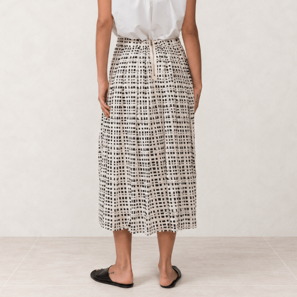 Hannoh Wessel JOYCE Pleated Cotton Midi Skirt in Black Check