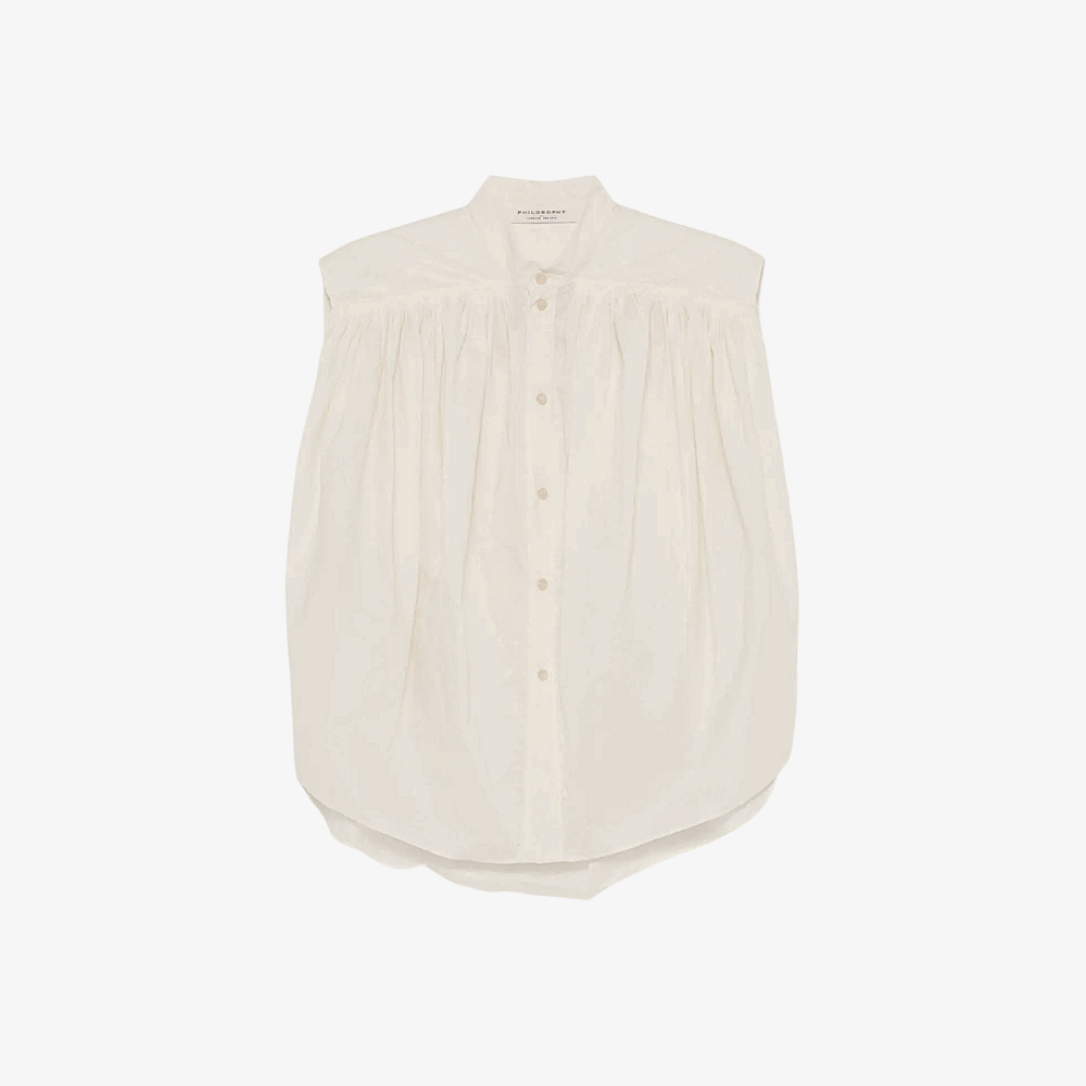 Philosophy di Lorenzo Serafini Sleeveless Button Front Blouse in Ivory, international luxury fashion brands blouse available at Riada Concept Woollahra, Sydney Australia and online
