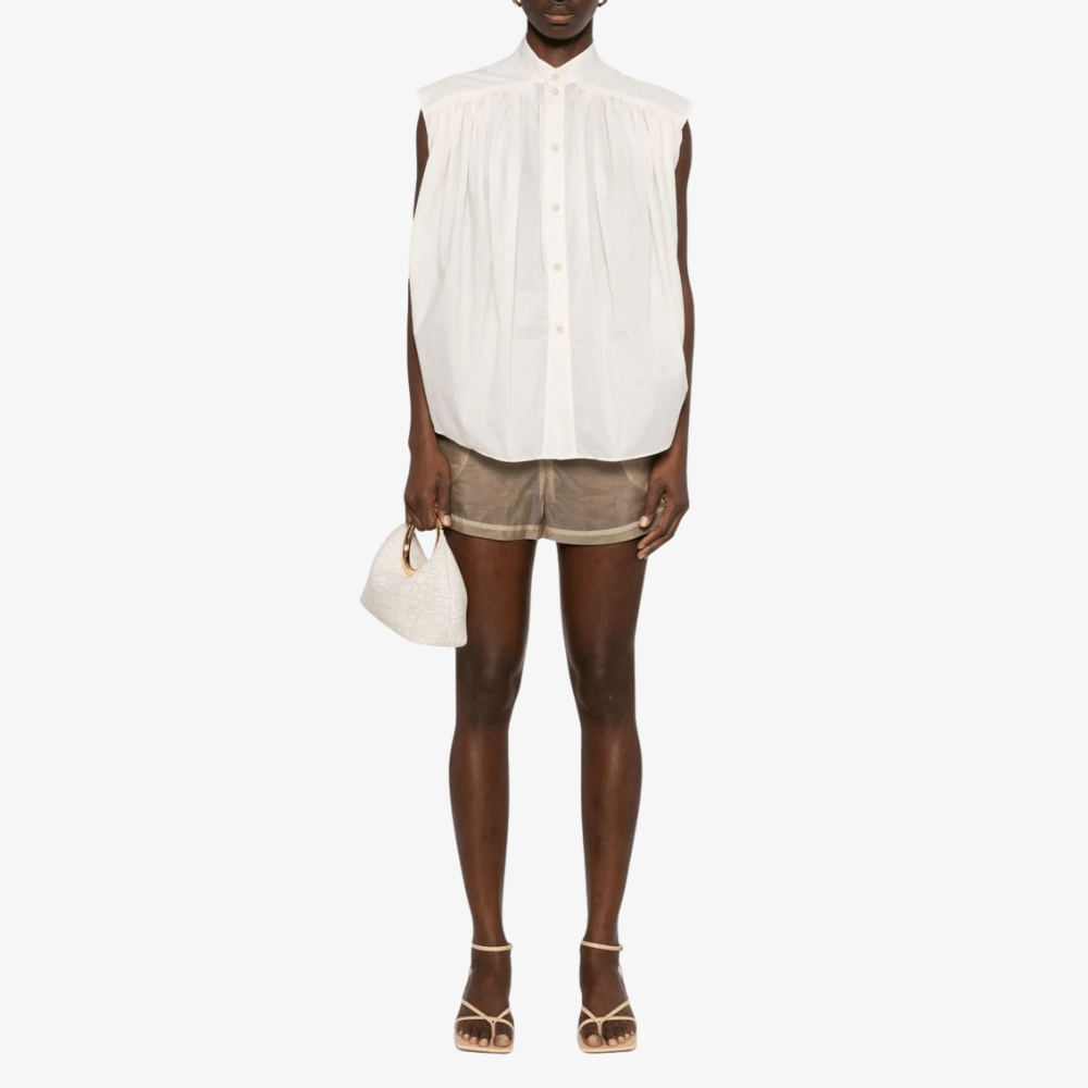 Philosophy di Lorenzo Serafini Sleeveless Button Front Blouse in Ivory, international luxury fashion brands blouse available at Riada Concept Woollahra, Sydney Australia and online