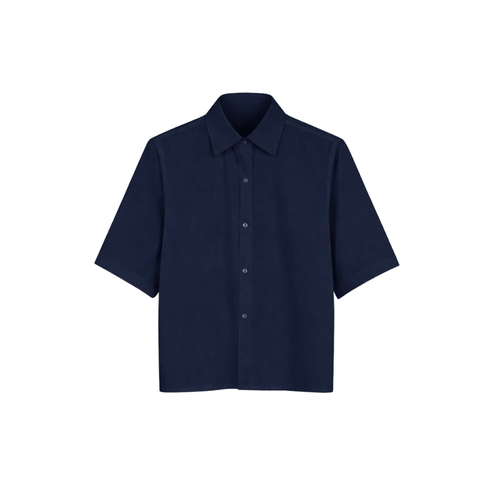 Sofie D’Hoore Pocket-Front Short Sleeve Cotton Shirt in Navy