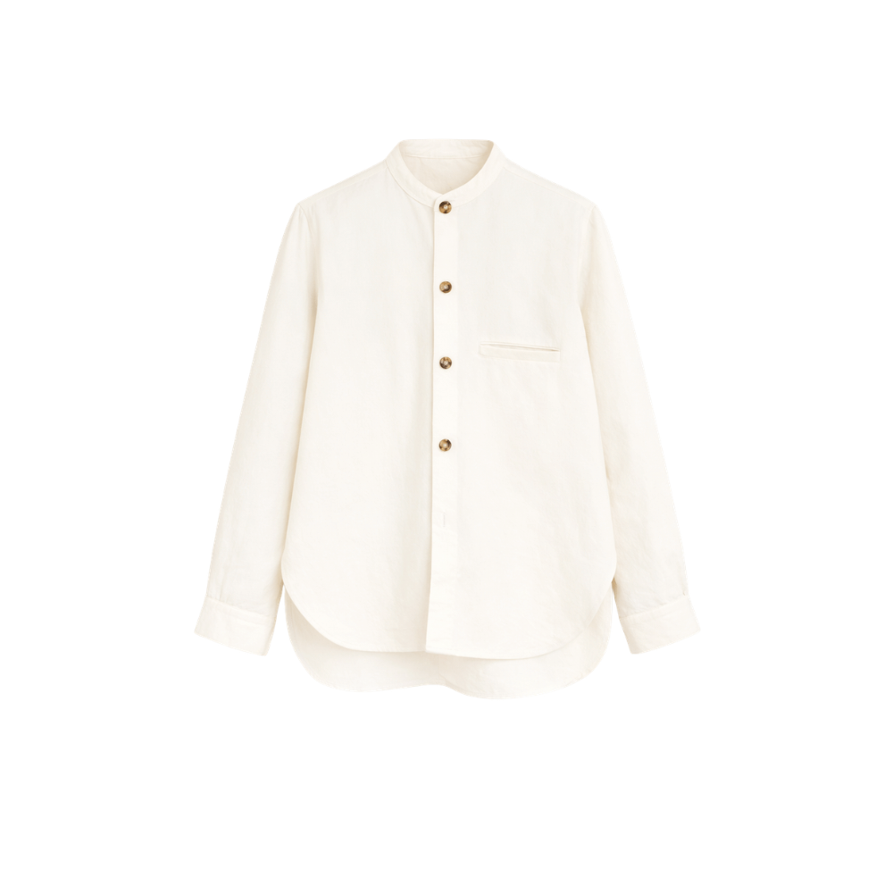 Sofie D’Hoore Linen Cotton Henley Long Sleeve Shirt in Off White