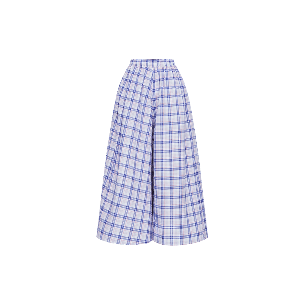 Sofie D’Hoore Wide Leg Cotton Cropped Pants in Royal Blue Check