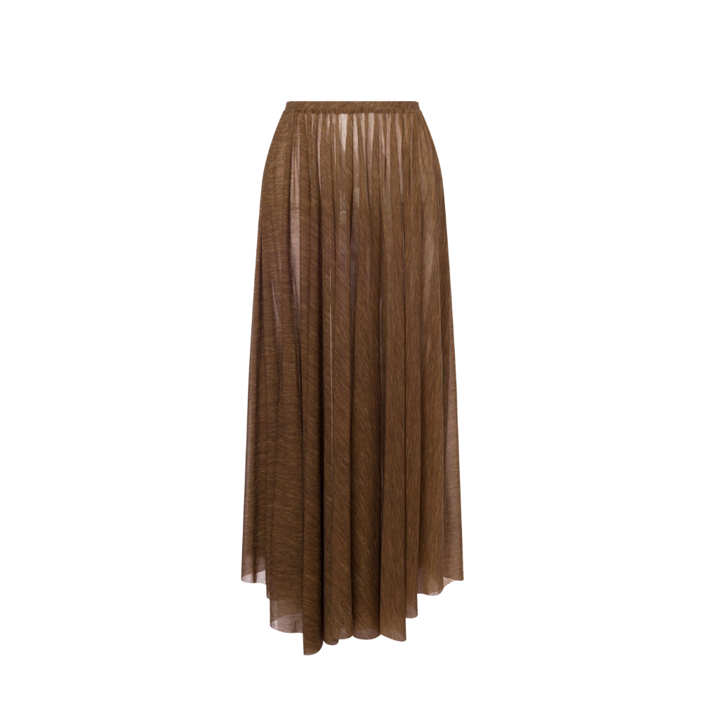 Stretch Printed Tulle Skirt in Brown