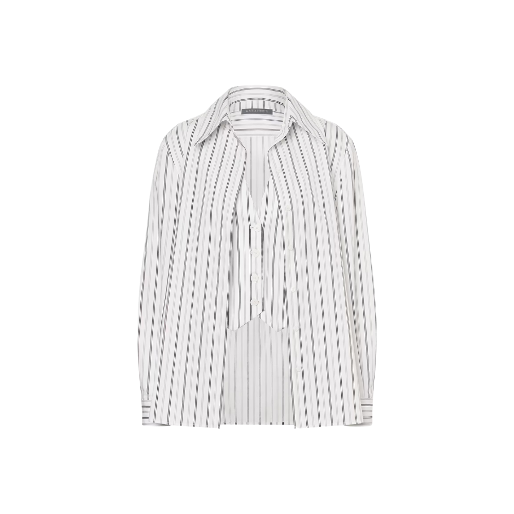 Striped Drill Shirt with Waistcoat in Multi White