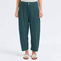 Transit Par Such comfort-fit trousers in petrol striped linen and cupro, with curved legs, a two-button waistband and flap pockets - front view