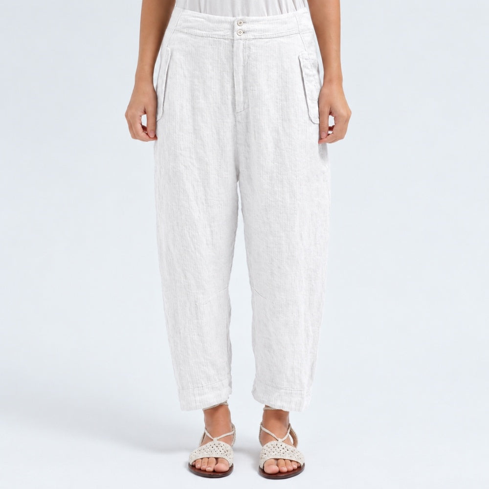 Transit Par Such comfort-fit trousers in white striped linen and cupro, with curved legs, a two-button waistband and flap pockets - front view