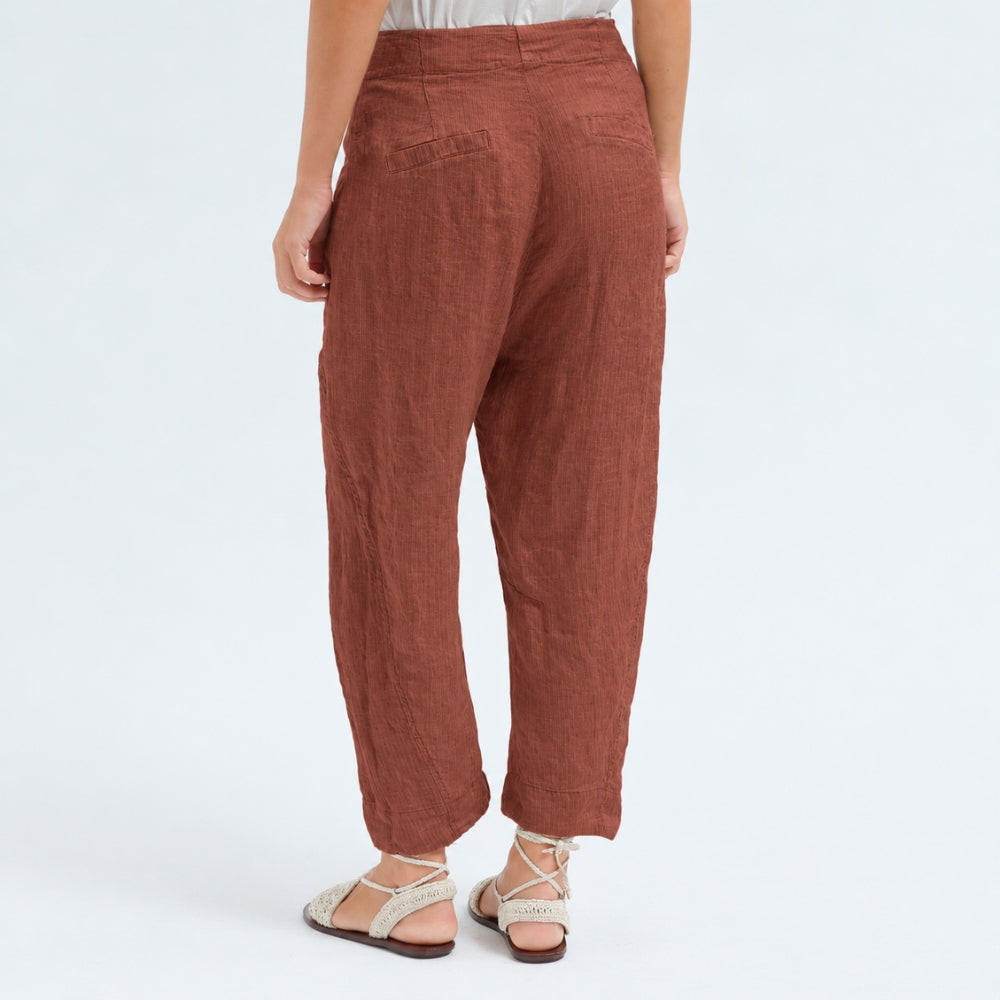 Transit Par Such comfort-fit trousers in brick striped linen and cupro, with curved legs, a two-button waistband and flap pockets - back view