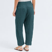 Transit Par Such comfort-fit trousers in petrol striped linen and cupro, with curved legs, a two-button waistband and flap pockets - back view