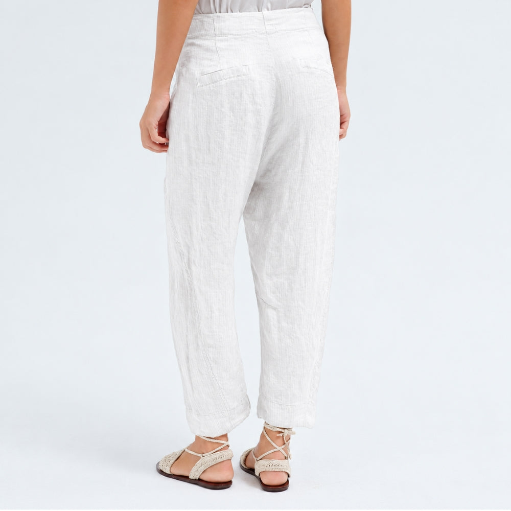 Transit Par Such comfort-fit trousers in white striped linen and cupro, with curved legs, a two-button waistband and flap pockets - back view