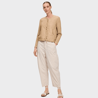 Transit Par Such contrast knit drawstring jacket in warm camel beige Nut – full front view