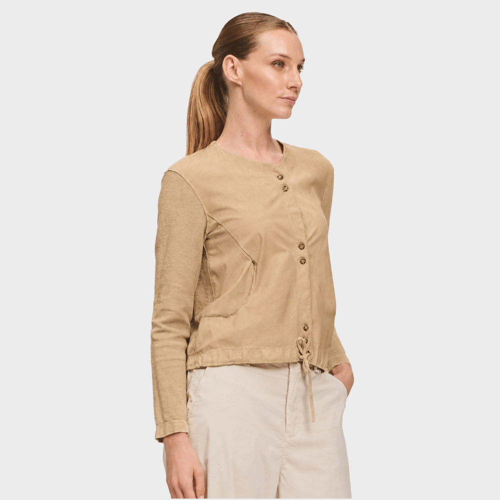 Transit Par Such contrast knit drawstring jacket in warm camel beige Nut – side view