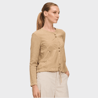Transit Par Such contrast knit drawstring jacket in warm camel beige Nut – side view