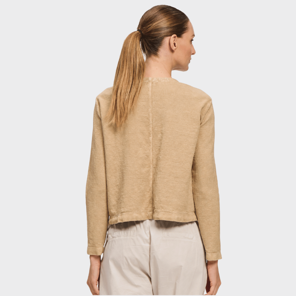 Transit Par Such contrast knit drawstring jacket in warm camel beige Nut – back view