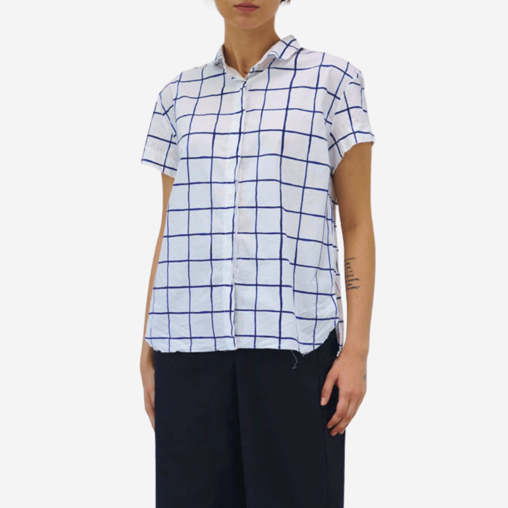 H+ Hannoh Wessel Sutton Popover Shirt in Blue Check – International designer fashion boutique Australia Riada Concept Woollahra