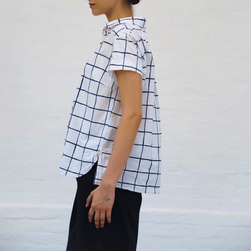 H+ Hannoh Wessel Sutton Popover Shirt in Blue Check – International designer fashion boutique Australia Riada Concept Woollahra