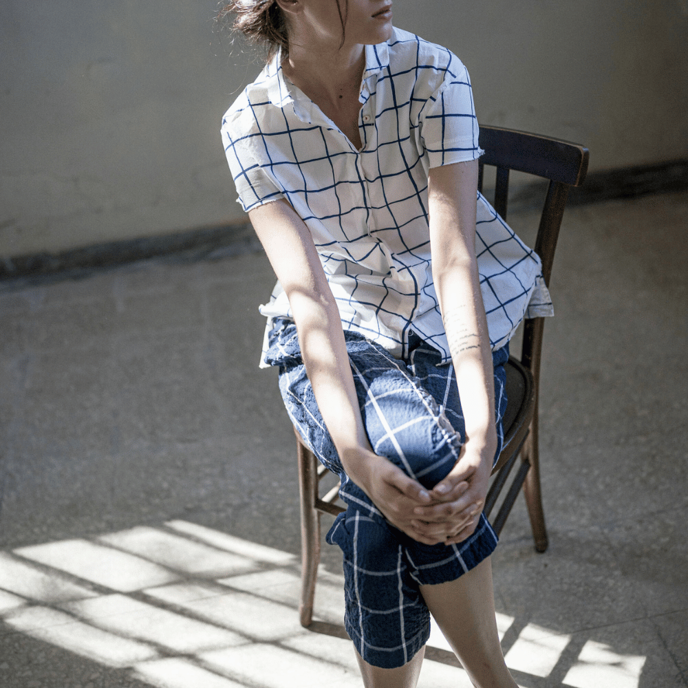 H+ Hannoh Wessel Sutton Popover Shirt in Blue Check – International designer fashion boutique Australia Riada Concept Woollahra