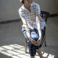 H+ Hannoh Wessel Sutton Popover Shirt in Blue Check – International designer fashion boutique Australia Riada Concept Woollahra