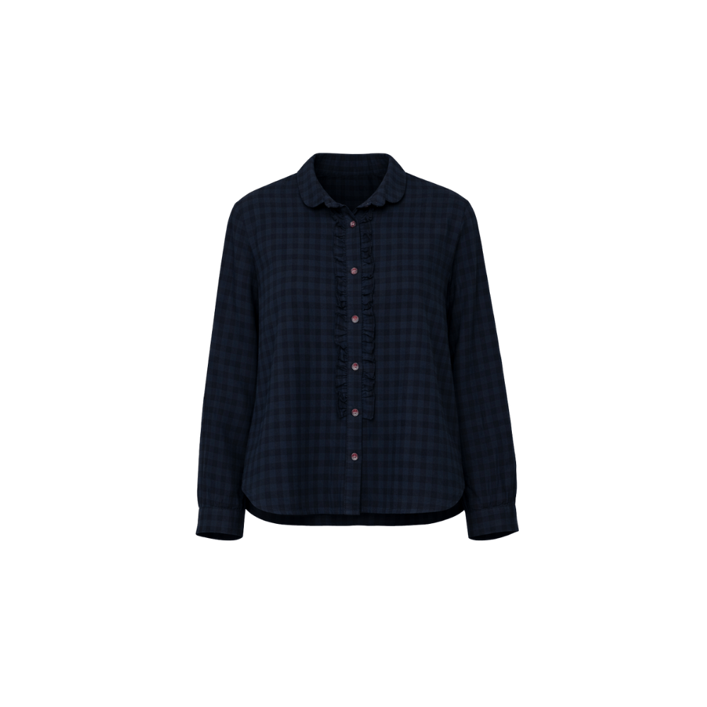 Hannoh Wessel Suzette Check Cotton Shirt in Navy and Black – International designer fashion boutique Australia Riada Concept Woollahra