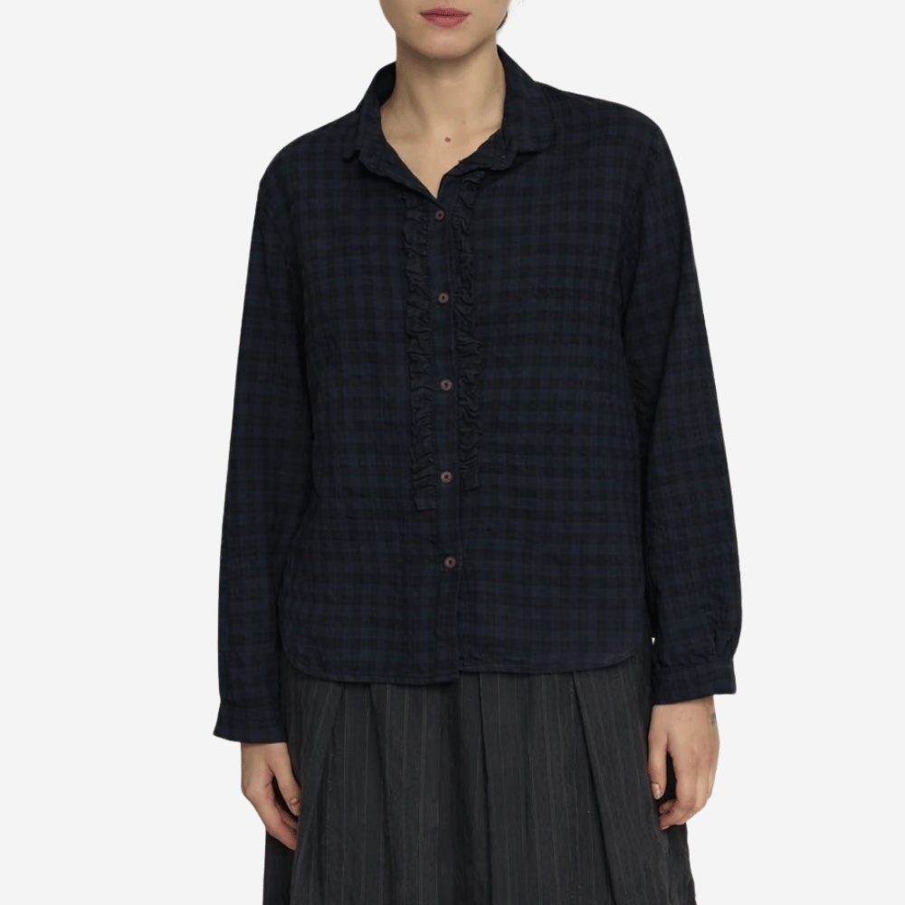 Hannoh Wessel Suzette Check Cotton Shirt in Navy and Black – International designer fashion boutique Australia Riada Concept Woollahra