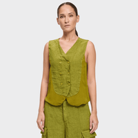 Transit Par Such linen-viscose double-breasted vest in warm olive green – front view